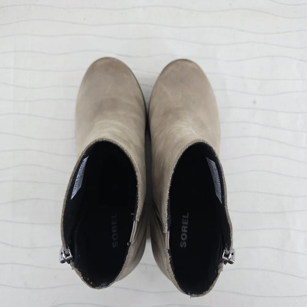 Sorel Womens Joan of Arctic Tan Leather Wedge Ankle Booties Shoe NL3365-240 Sz 7